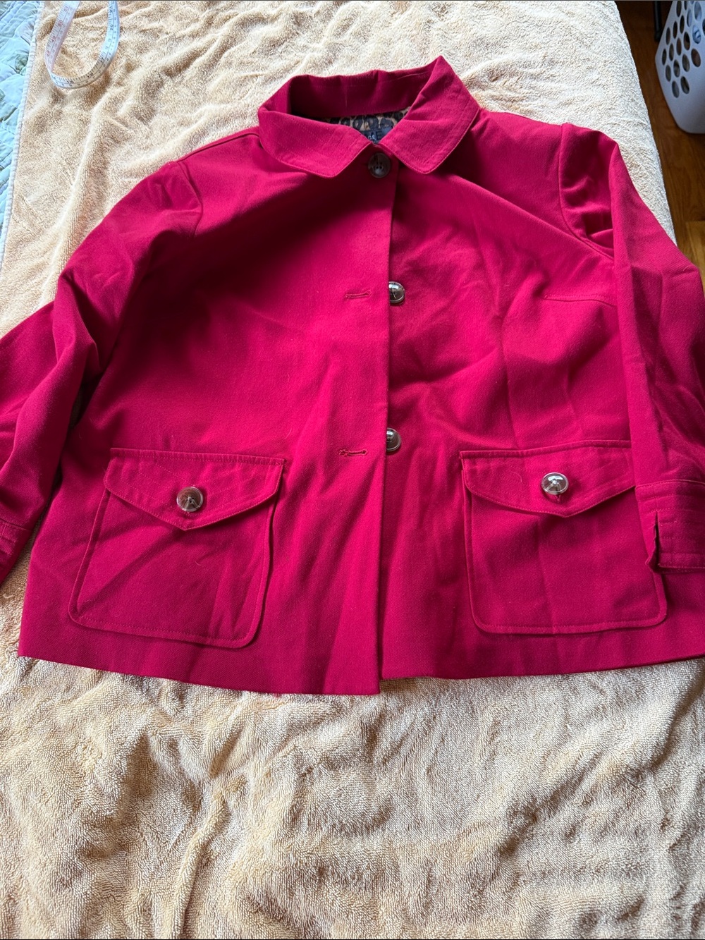 George Bright Red Button-Front Pea Coat